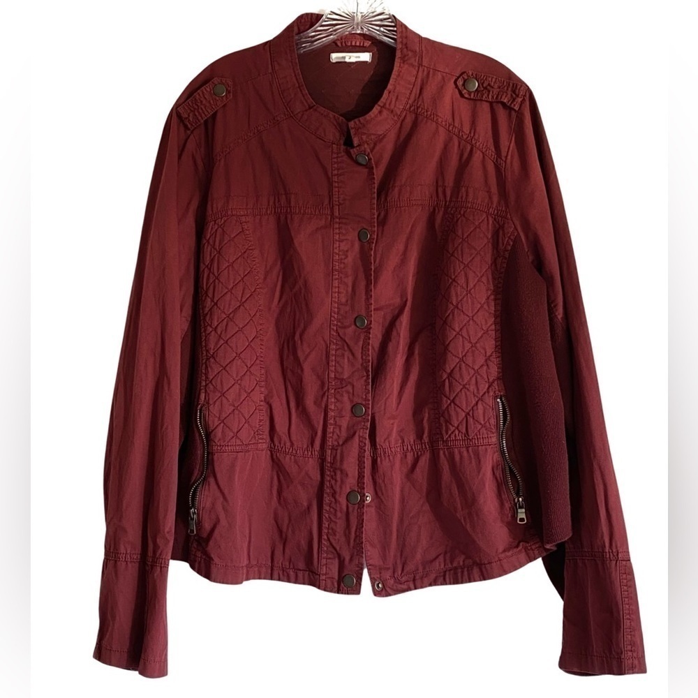 Burgundy Moto Utility Button Front Jacket